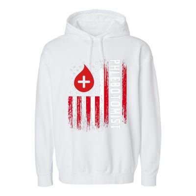 Phlebotomist US Flag Syringe Blood Veins Phlebotomy Tech Garment-Dyed Fleece Hoodie