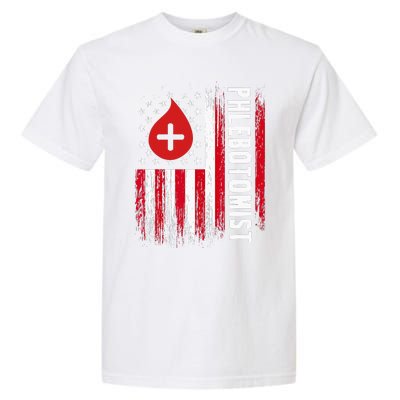 Phlebotomist US Flag Syringe Blood Veins Phlebotomy Tech Garment-Dyed Heavyweight T-Shirt