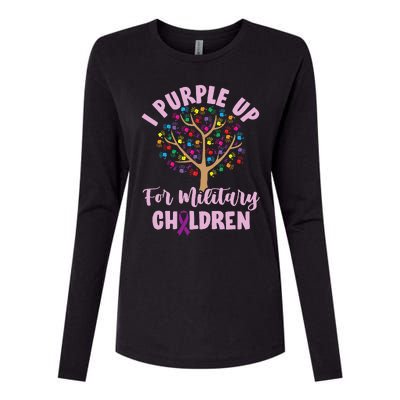 Purple Up For Military Children Tree Month Of Military Child Womens Cotton Relaxed Long Sleeve T-Shirt