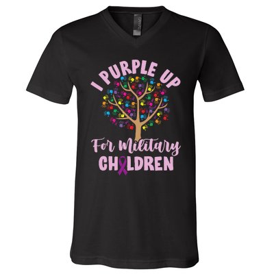 Purple Up For Military Children Tree Month Of Military Child V-Neck T-Shirt