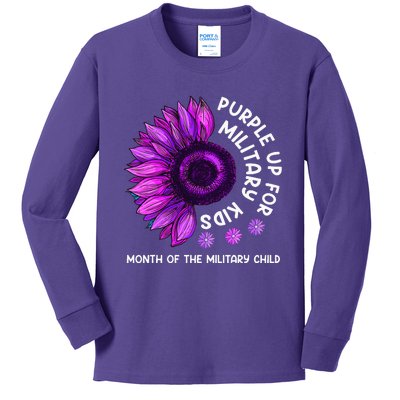 Purple Up For Military Sunflower For Military Kids Long Sleeve Shirt