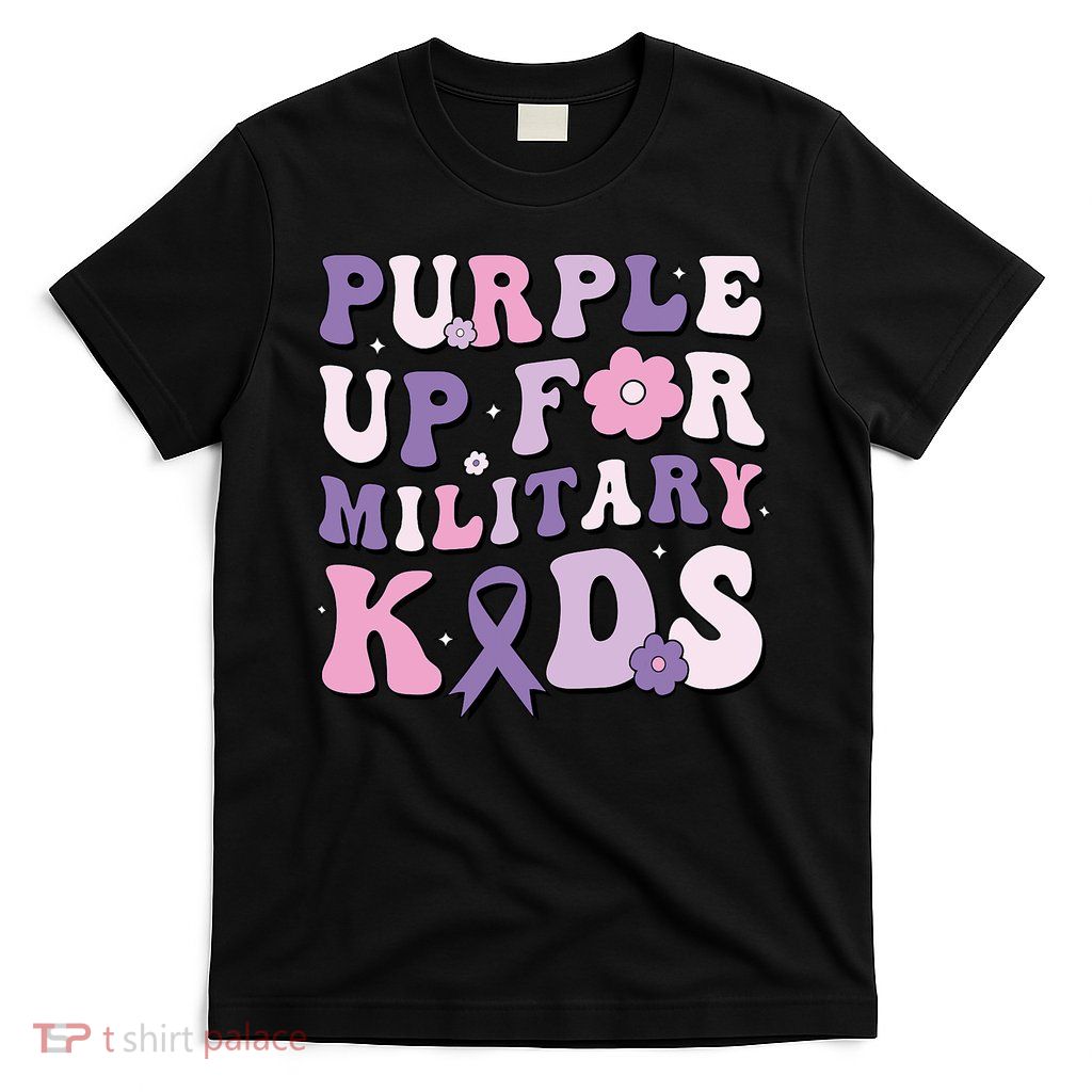 Purple Up For Military Groovy Military Child Month  T-Shirt