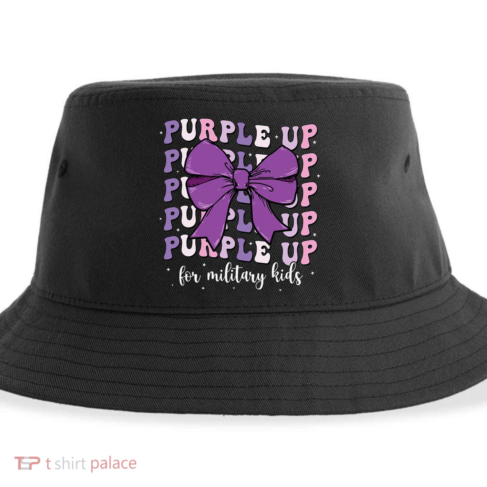 Purple Up For Military Girl Coquette Bow Military Child Sustainable Bucket Hat