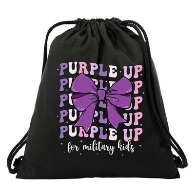Purple Up For Military Girl Coquette Bow Military Child Drawstring Bag