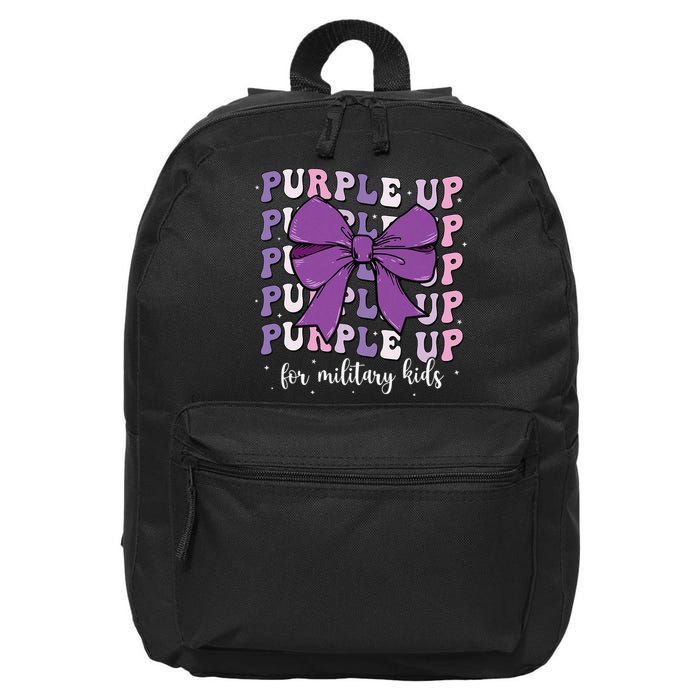 Purple Up For Military Girl Coquette Bow Military Child 16 in Basic Backpack