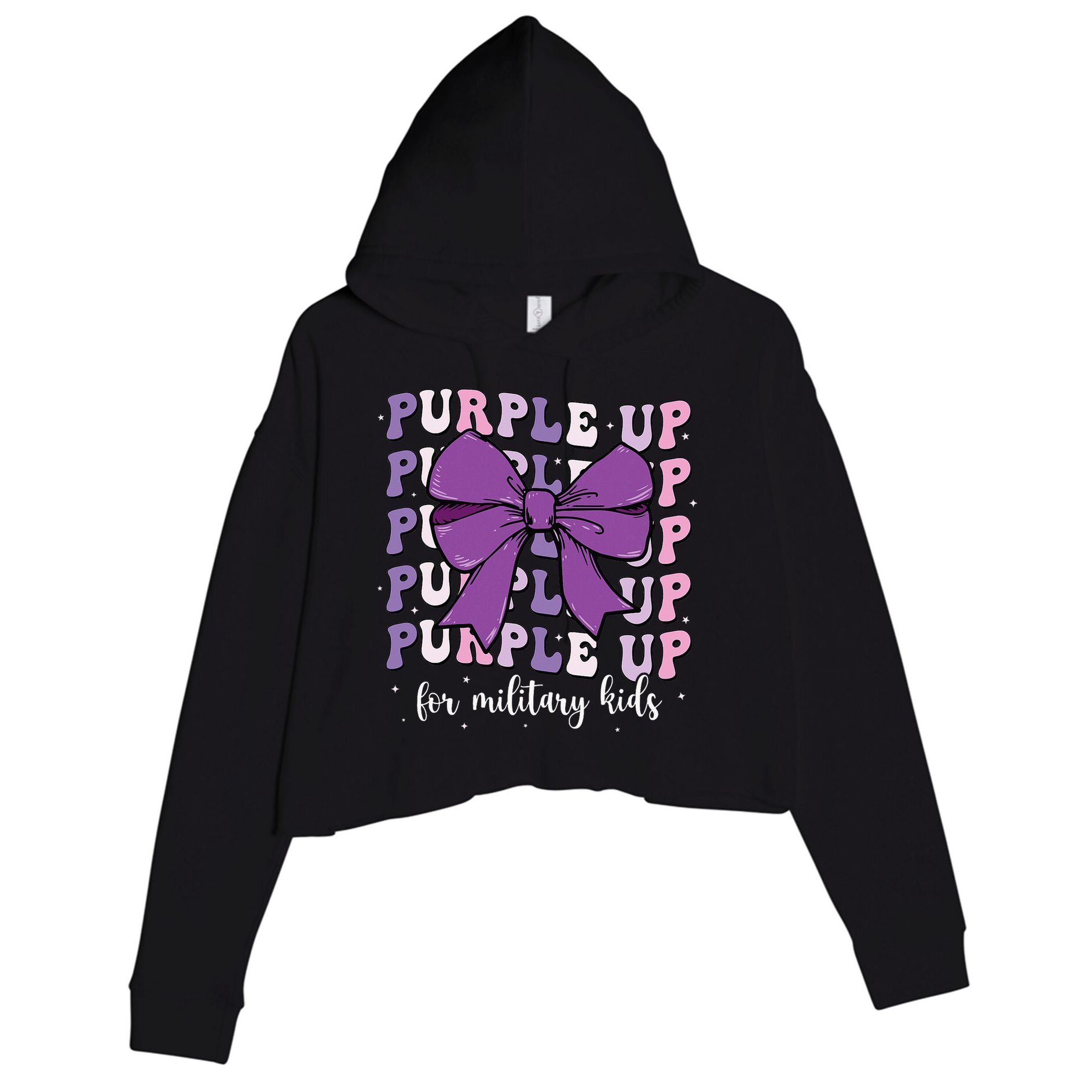 Purple Up For Military Girl Coquette Bow Military Child Crop Fleece Hoodie