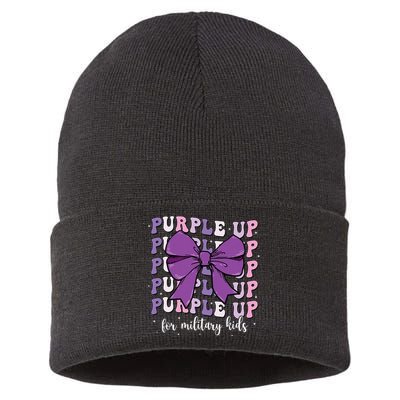 Purple Up For Military Girl Coquette Bow Military Child Sustainable Knit Beanie