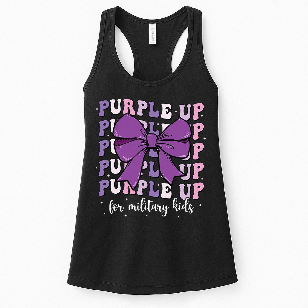 Purple Up For Military Girl Coquette Bow Military Child Womens Tank Top
