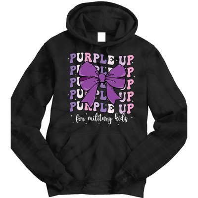 Purple Up For Military Girl Coquette Bow Military Child Tie Dye Hoodie
