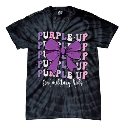 Purple Up For Military Girl Coquette Bow Military Child Tie-Dye T-Shirt