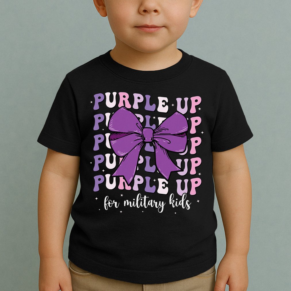 Purple Up For Military Girl Coquette Bow Military Child Toddler T-Shirt