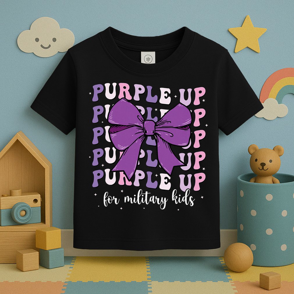 Purple Up For Military Girl Coquette Bow Military Child Toddler T-Shirt