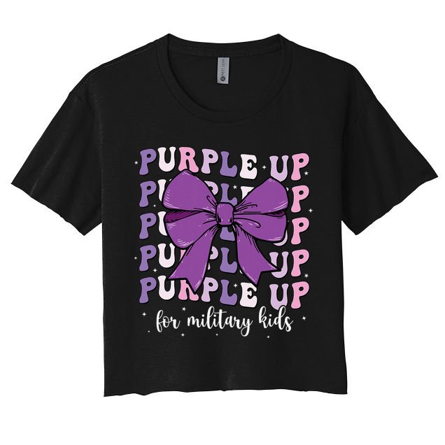 Purple Up For Military Girl Coquette Bow Military Child Crop Top