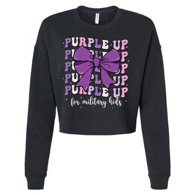 Purple Up For Military Girl Coquette Bow Military Child Cropped Pullover Crew