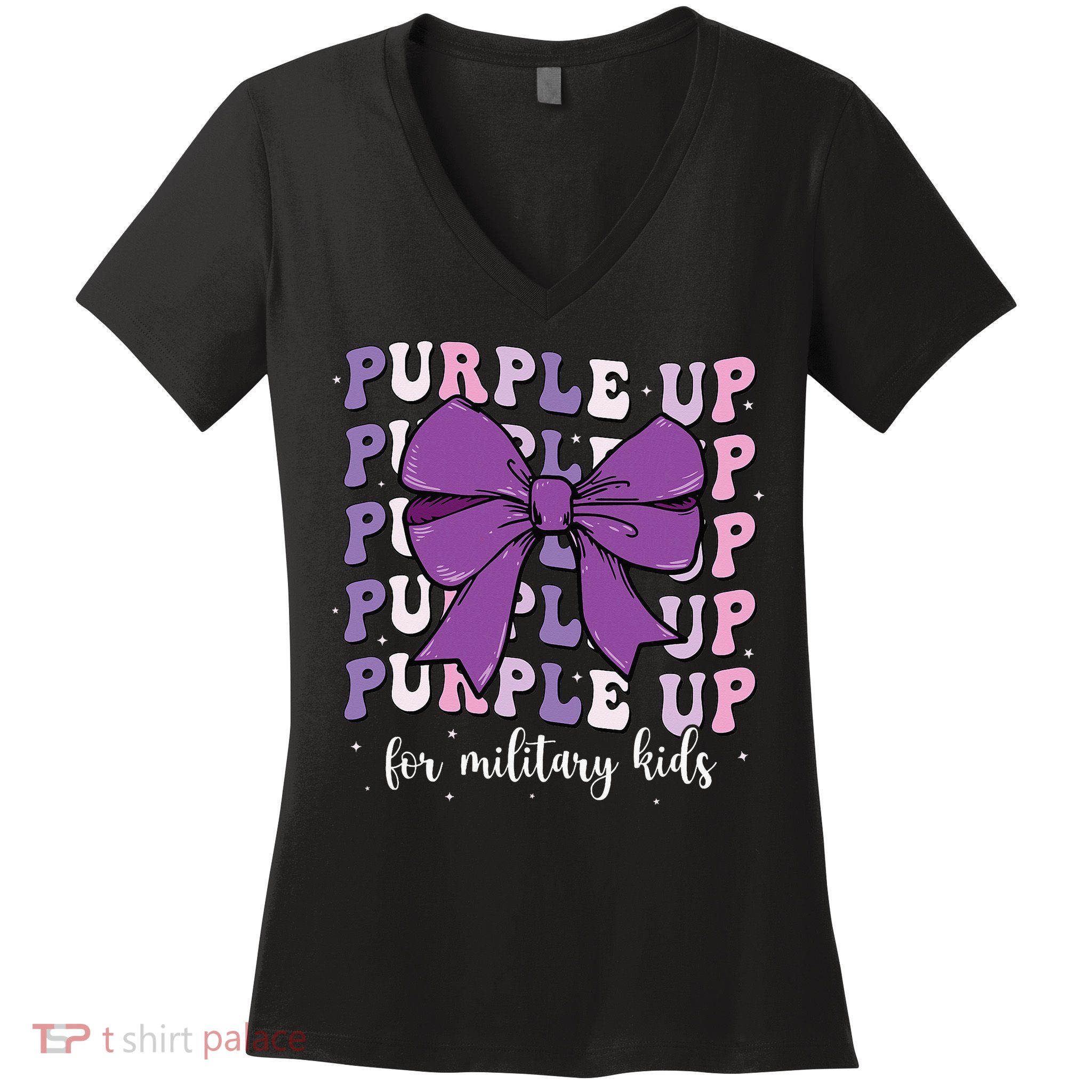 Purple Up For Military Girl Coquette Bow Military Child Women's V-Neck T-Shirt