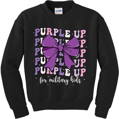 Purple Up For Military Girl Coquette Bow Military Child Kids Sweatshirt