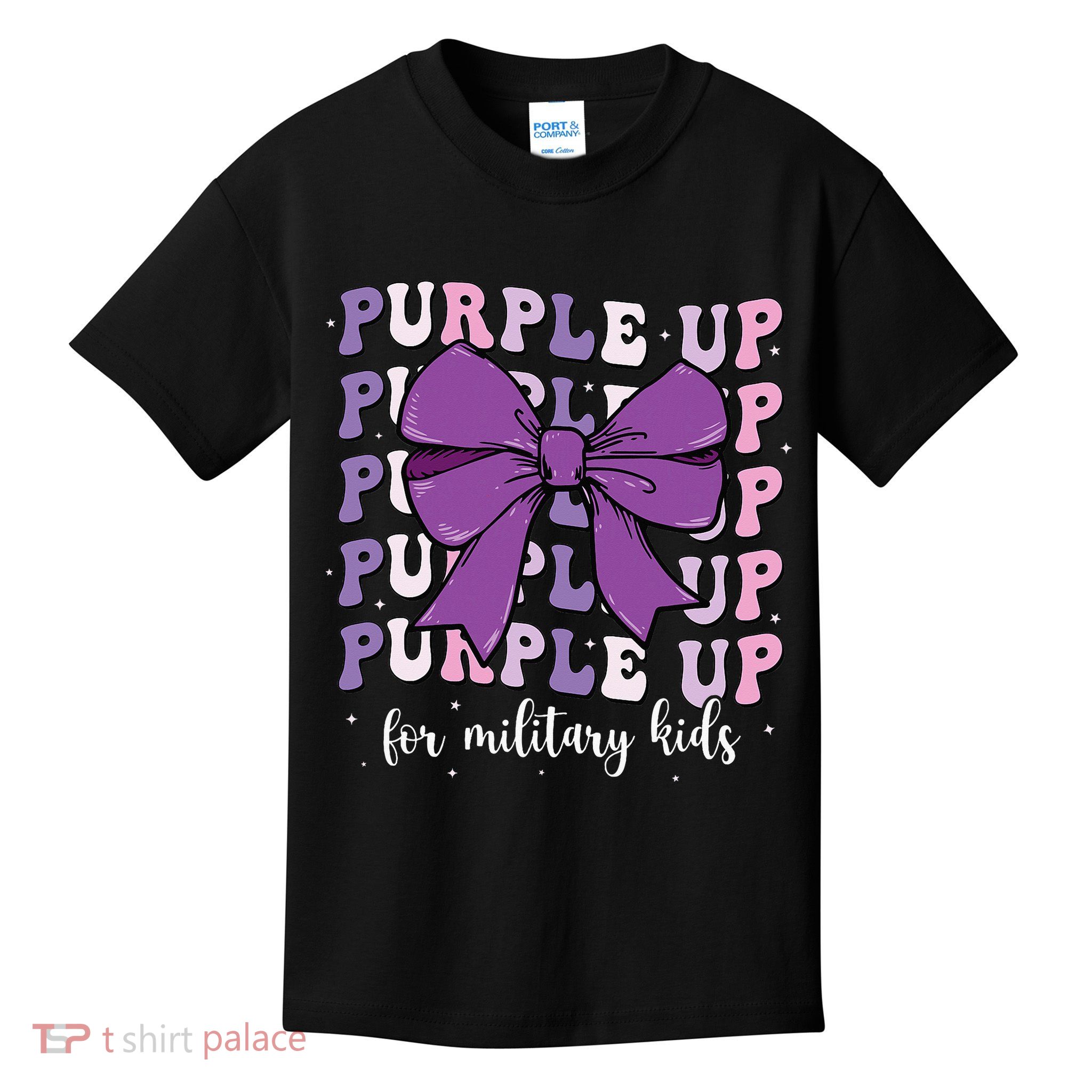 Purple Up For Military Girl Coquette Bow Military Child Kids T-Shirt