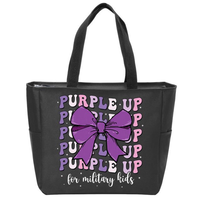 Purple Up For Military Girl Coquette Bow Military Child Zip Tote Bag
