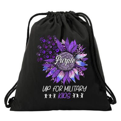 Purple Up For Military Kids Sunflower Military Child Month Drawstring Bag