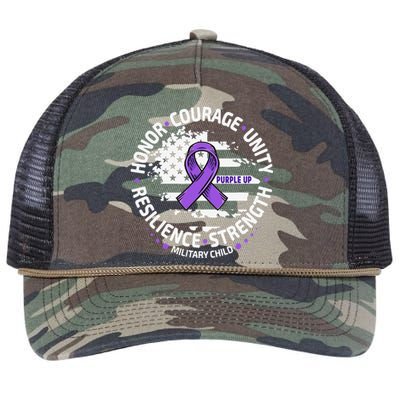 Purple Up For Military Child Us Flag Cool Military Child Month Retro Rope Trucker Hat Cap