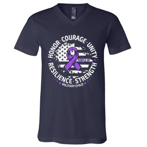 Purple Up For Military Child Us Flag Cool Military Child Month V-Neck T-Shirt