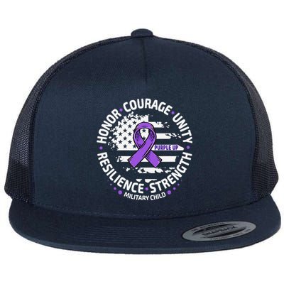 Purple Up For Military Child Us Flag Cool Military Child Month Flat Bill Trucker Hat