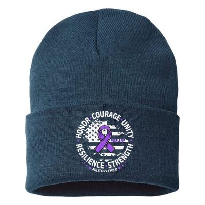 Purple Up For Military Child Us Flag Cool Military Child Month Sustainable Knit Beanie