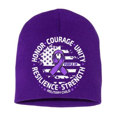 Purple Up For Military Child Us Flag Cool Military Child Month Short Acrylic Beanie