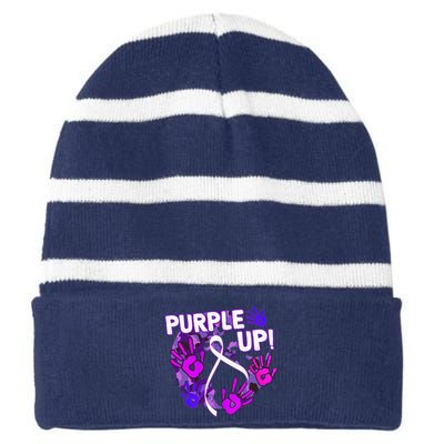 Purple Up For Military Month Of The Military Child Striped Beanie with Solid Band