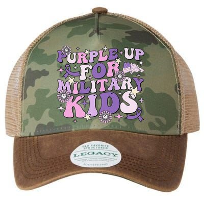 Purple Up For Military Child Cute Groovy Military Child Month Legacy Tie Dye Trucker Hat