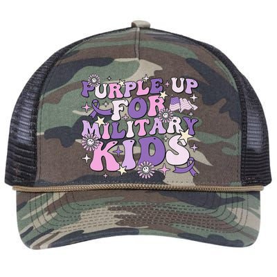 Purple Up For Military Child Cute Groovy Military Child Month Retro Rope Trucker Hat Cap