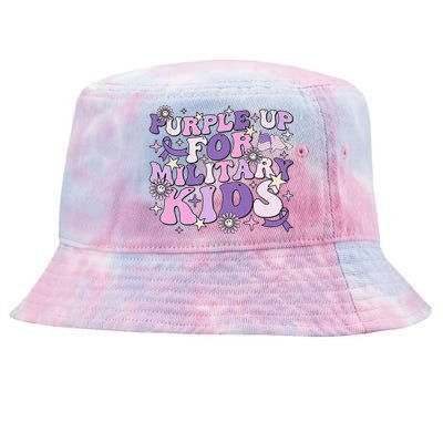 Purple Up For Military Child Cute Groovy Military Child Month Tie-Dyed Bucket Hat