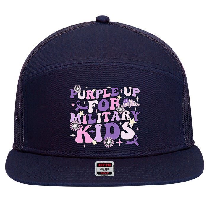 Purple Up For Military Child Cute Groovy Military Child Month 7 Panel Mesh Trucker Snapback Hat