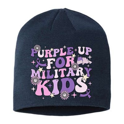 Purple Up For Military Child Cute Groovy Military Child Month Sustainable Beanie