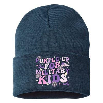 Purple Up For Military Child Cute Groovy Military Child Month Sustainable Knit Beanie