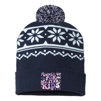 Purple Up For Military Child Cute Groovy Military Child Month USA-Made Snowflake Beanie