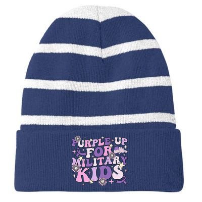 Purple Up For Military Child Cute Groovy Military Child Month Striped Beanie with Solid Band