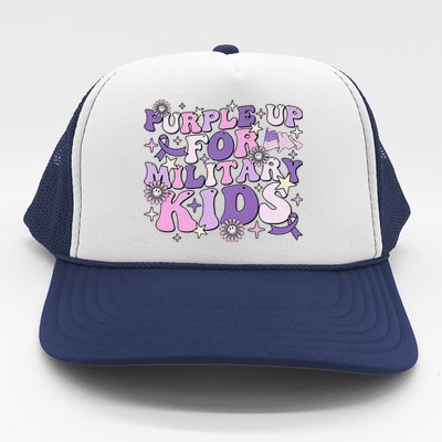 Purple Up For Military Child Cute Groovy Military Child Month Trucker Hat