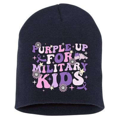 Purple Up For Military Child Cute Groovy Military Child Month Short Acrylic Beanie