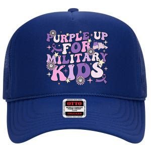 Purple Up For Military Child Cute Groovy Military Child Month High Crown Mesh Back Trucker Hat