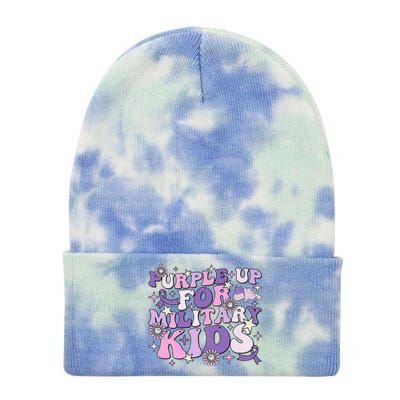 Purple Up For Military Child Cute Groovy Military Child Month Tie Dye 12in Knit Beanie