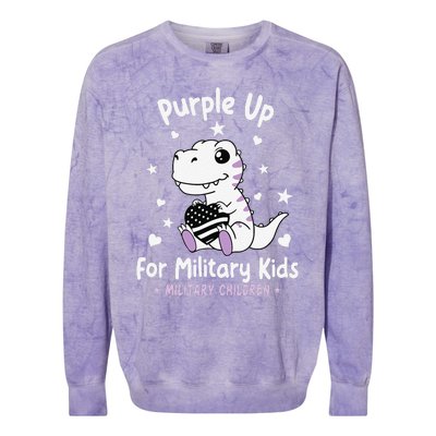 Purple Up For Military Ki.Ds Month Military Child Dinosaur Colorblast Crewneck Sweatshirt