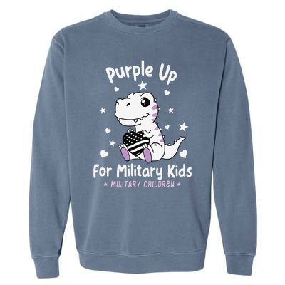 Purple Up For Military Ki.Ds Month Military Child Dinosaur Garment-Dyed Sweatshirt