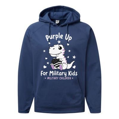 Purple Up For Military Ki.Ds Month Military Child Dinosaur Performance Fleece Hoodie