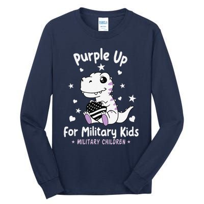 Purple Up For Military Ki.Ds Month Military Child Dinosaur Tall Long Sleeve T-Shirt