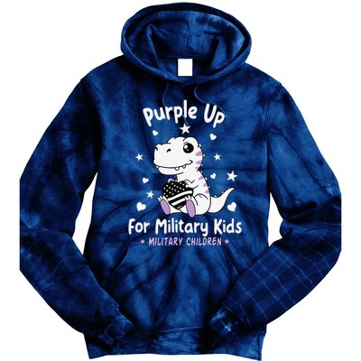 Purple Up For Military Ki.Ds Month Military Child Dinosaur Tie Dye Hoodie