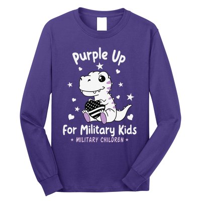 Purple Up For Military Ki.Ds Month Military Child Dinosaur Long Sleeve Shirt