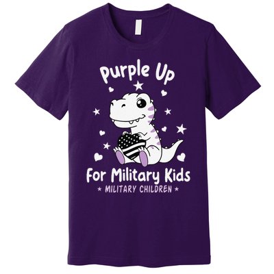 Purple Up For Military Ki.Ds Month Military Child Dinosaur Premium T-Shirt