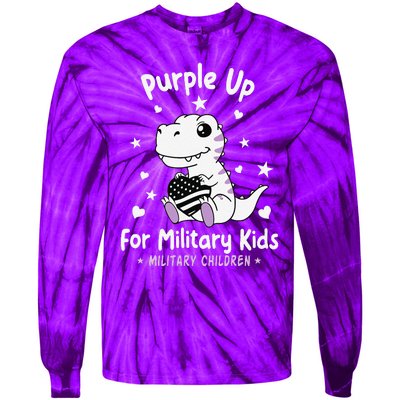 Purple Up For Military Ki.Ds Month Military Child Dinosaur Tie-Dye Long Sleeve Shirt