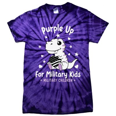 Purple Up For Military Ki.Ds Month Military Child Dinosaur Tie-Dye T-Shirt